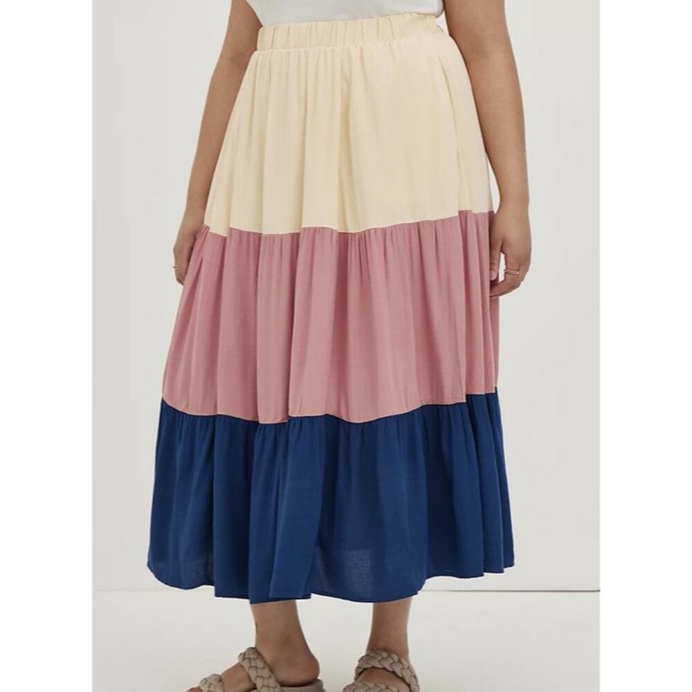 Torrid Colorblock Tiered Flowy Maxi Skirt With Pockets Plus Size 1X